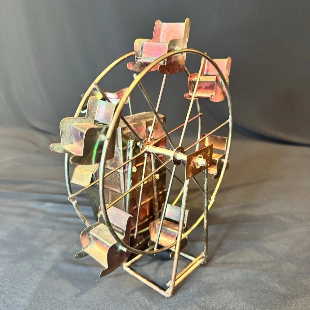 Vintage Copper Tin and Wire Mechanical Ferris Wheel Music Box Works Tested